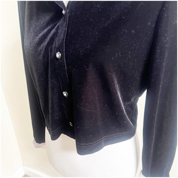 Ronni Nicole By Ouida Vintage Velvet Croppped Button Blouse Satin Collar & Cuffs - Picture 6 of 9